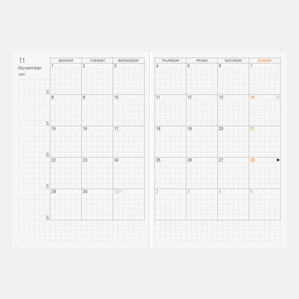 2027 Hobonichi Techo English Planner Book《A6 size/Daily/Jan start/Mon start》