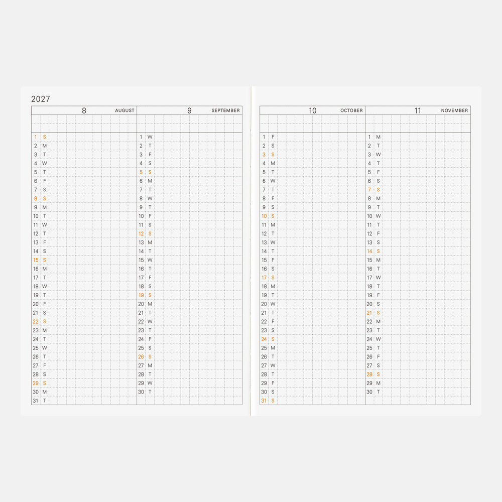 2027 Hobonichi Techo English Planner Book《A6 size/Daily/Jan start/Mon start》