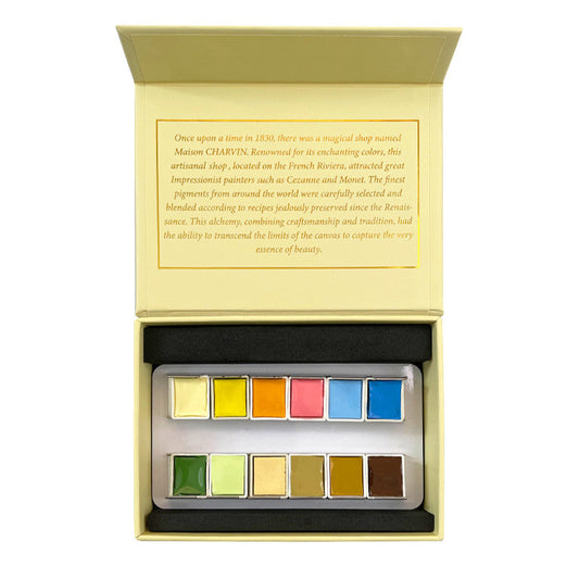 Aquarelle Extra Fine 12 Pastel Half Pans Pocket Creme Watercolor Box · Charvin Arts