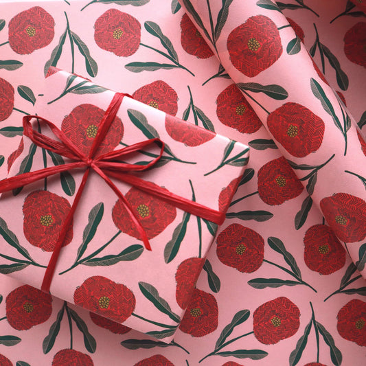 Pink Blooms Wrapping Paper · Regaro Papiro