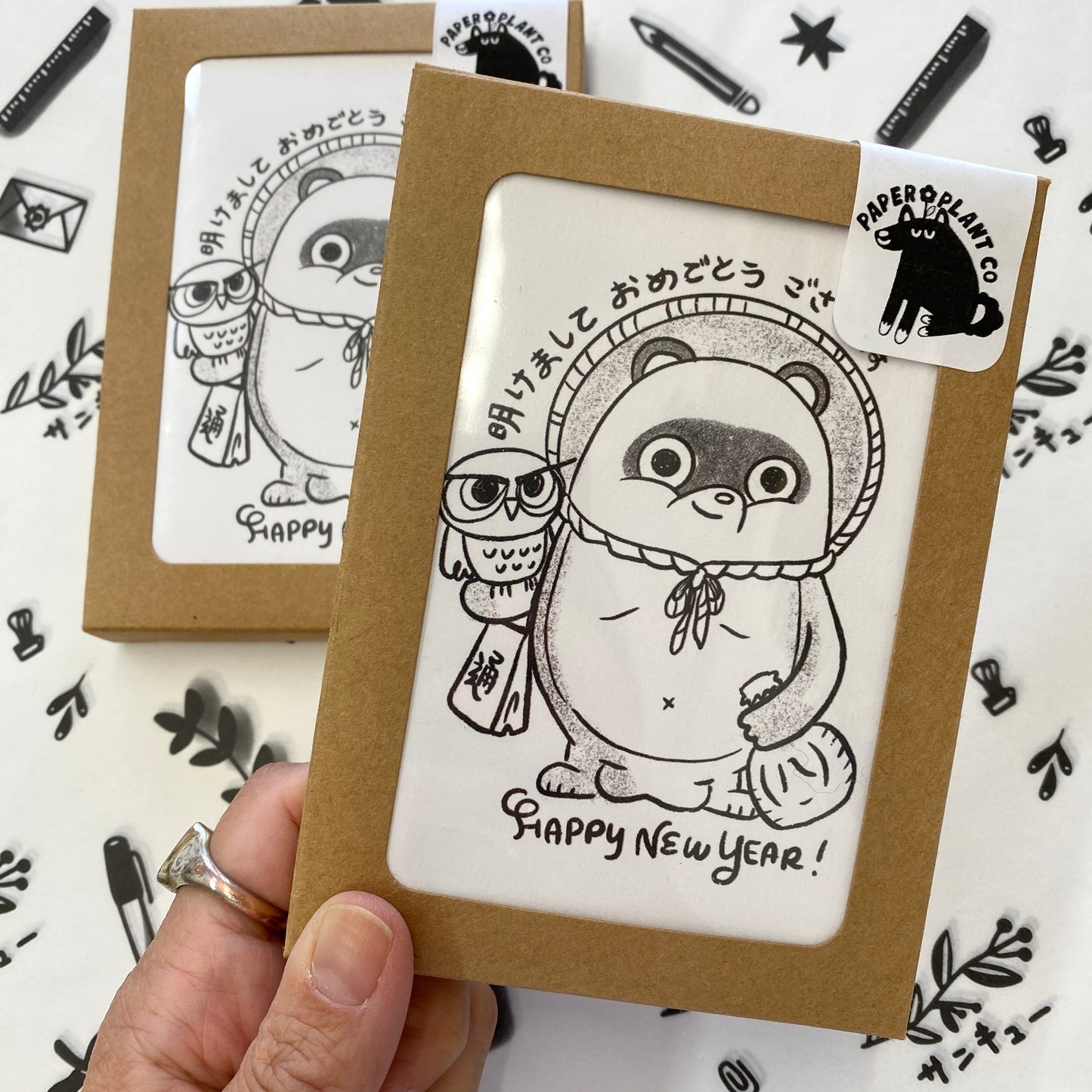 Happy New Year Tanuki Card Set of 6 - Holiday Cards