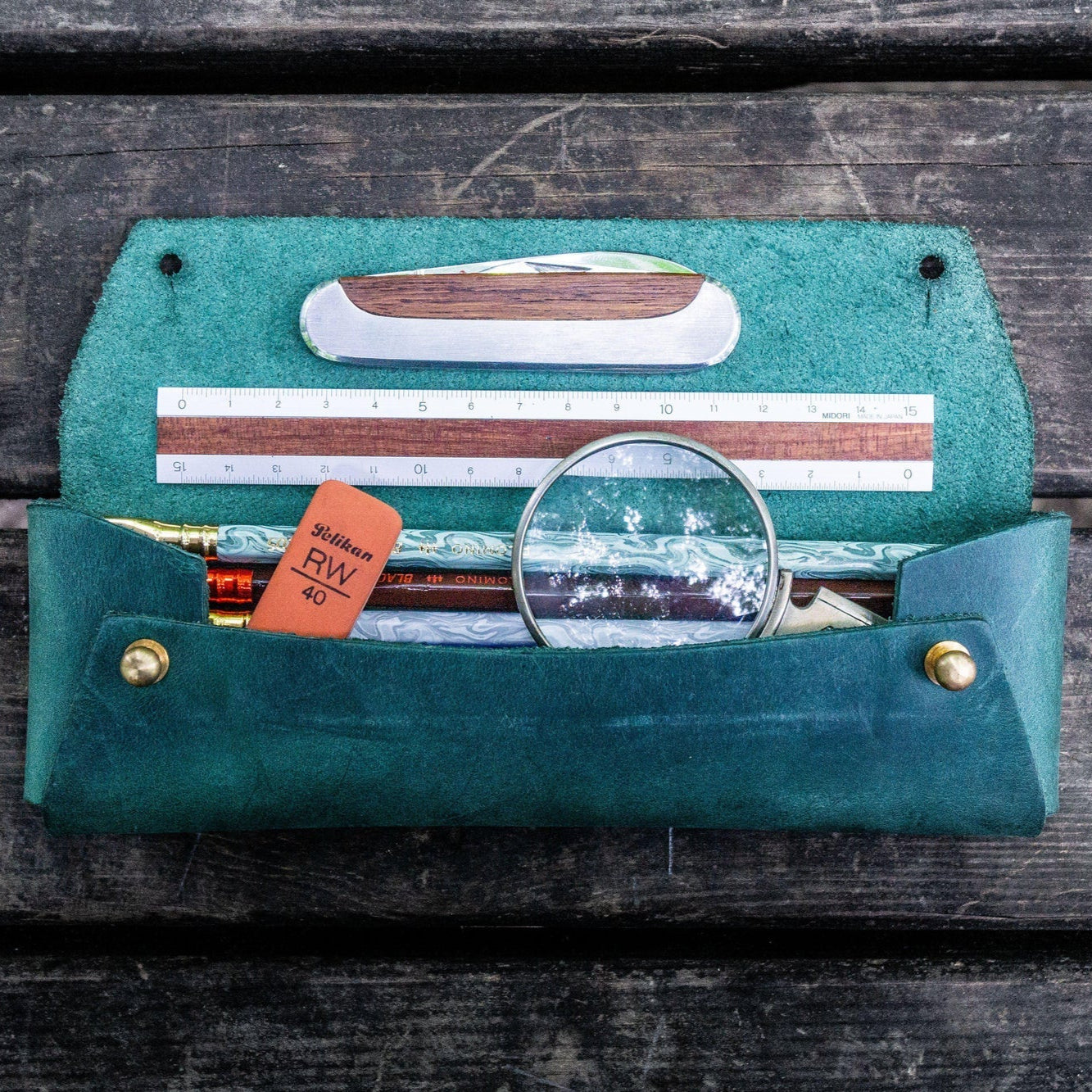 Student Leather Pencil Pouch / C.H. Forest Green · Galen Leather Co.