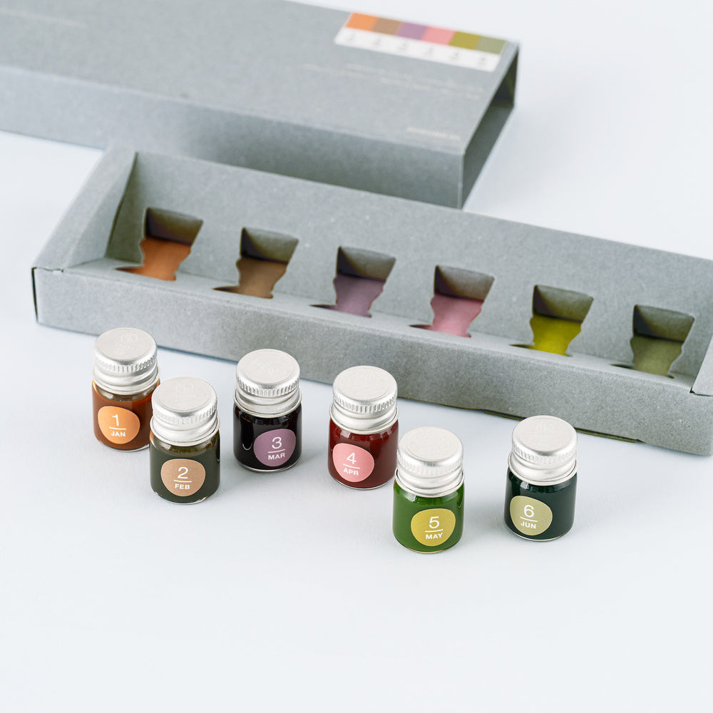 Kakimori x TSUKI no IRO: Mini Ink Bottle Set (Jan-Jun) · Hobonichi