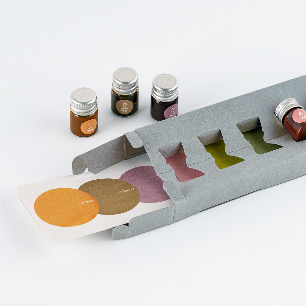 Kakimori x TSUKI no IRO: Mini Ink Bottle Set (Jan-Jun) · Hobonichi