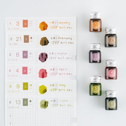 Kakimori x TSUKI no IRO: Mini Ink Bottle Set (Jan-Jun) · Hobonichi
