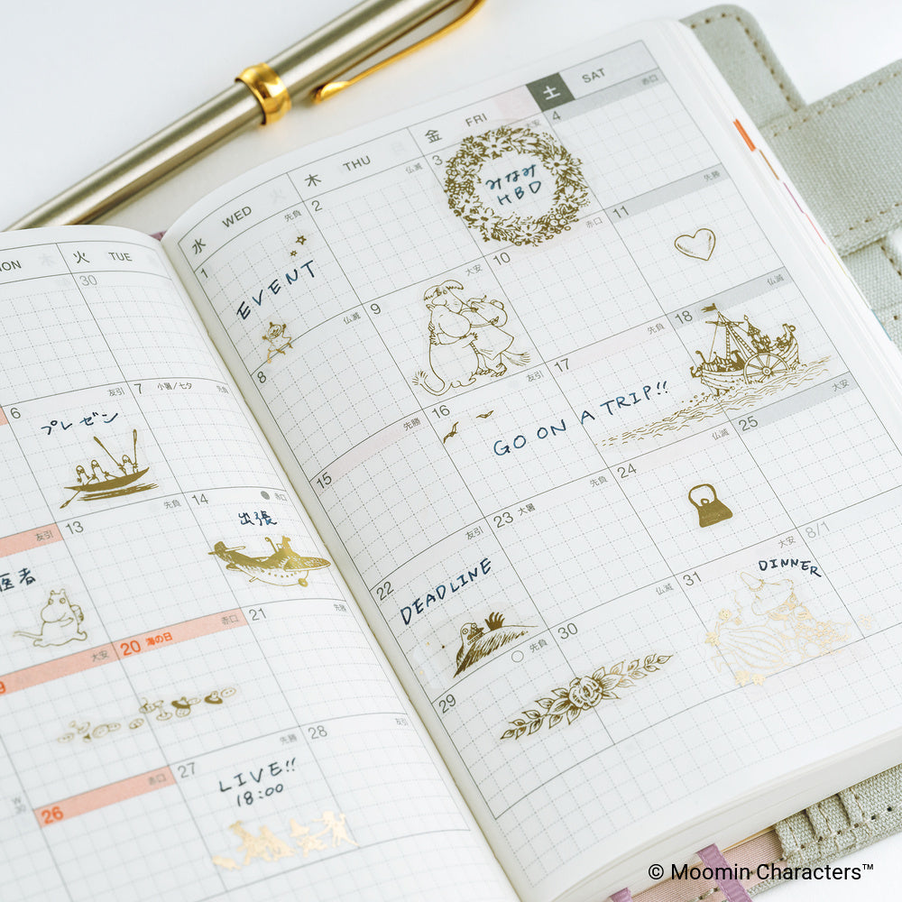 Moomin Foil-Stamped Clear Stickers (Adventure Log) · Hobonichi
