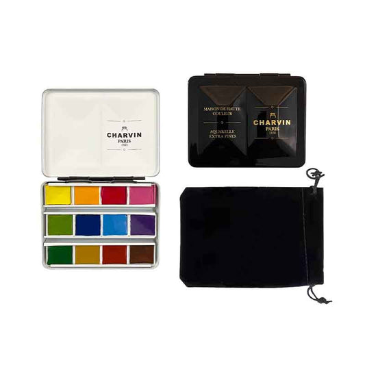 Aquarelle Extra Fine 12 Half Pans Noir Watercolor Box · Charvin Arts
