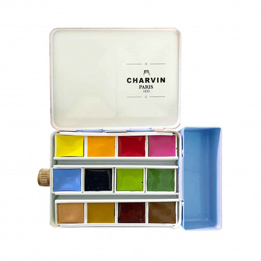 Aquarelle Extra Fine 12 Half Pans Bleue Watercolor Box with Reservoir · Charvin Arts