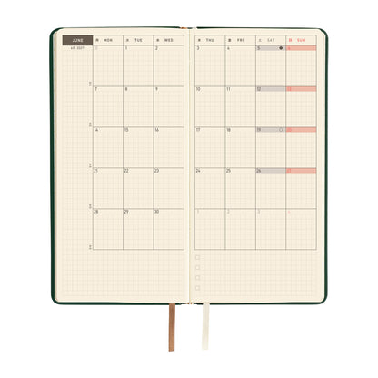 2027 Hobonichi Weeks Leather: Forest Green《ENG/Tall & Slim/Jan start》