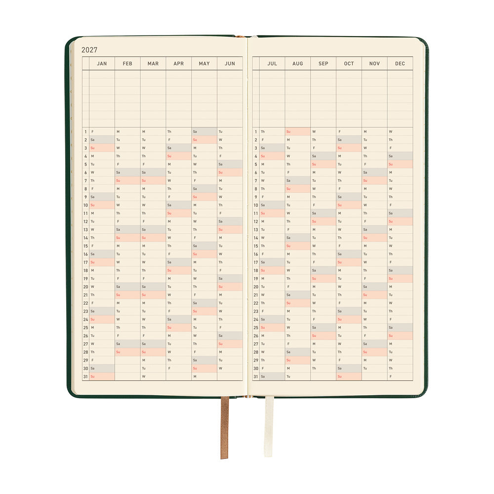 2027 Hobonichi Weeks Leather: Forest Green《ENG/Tall & Slim/Jan start》
