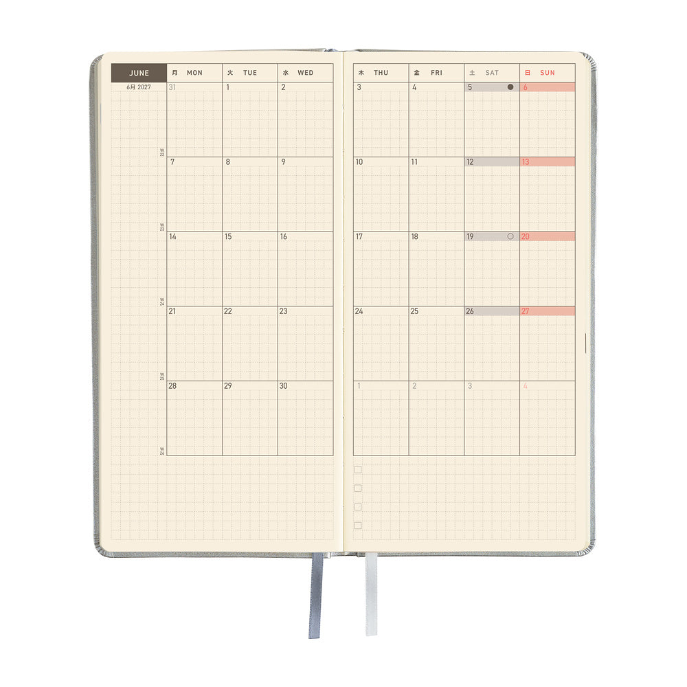 2027 Hobonichi Weeks Leather: Noble Silver《ENG/Tall & Slim/Jan start》