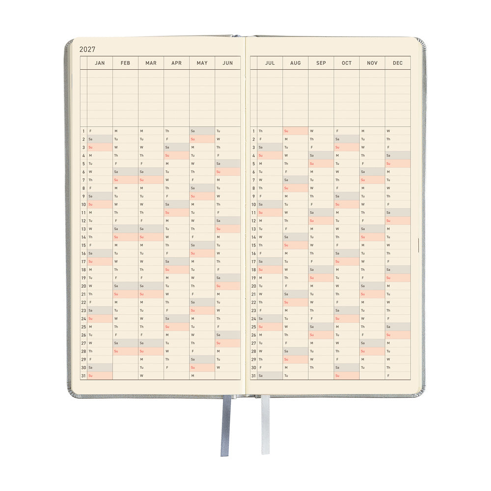 2027 Hobonichi Weeks Leather: Noble Silver《ENG/Tall & Slim/Jan start》