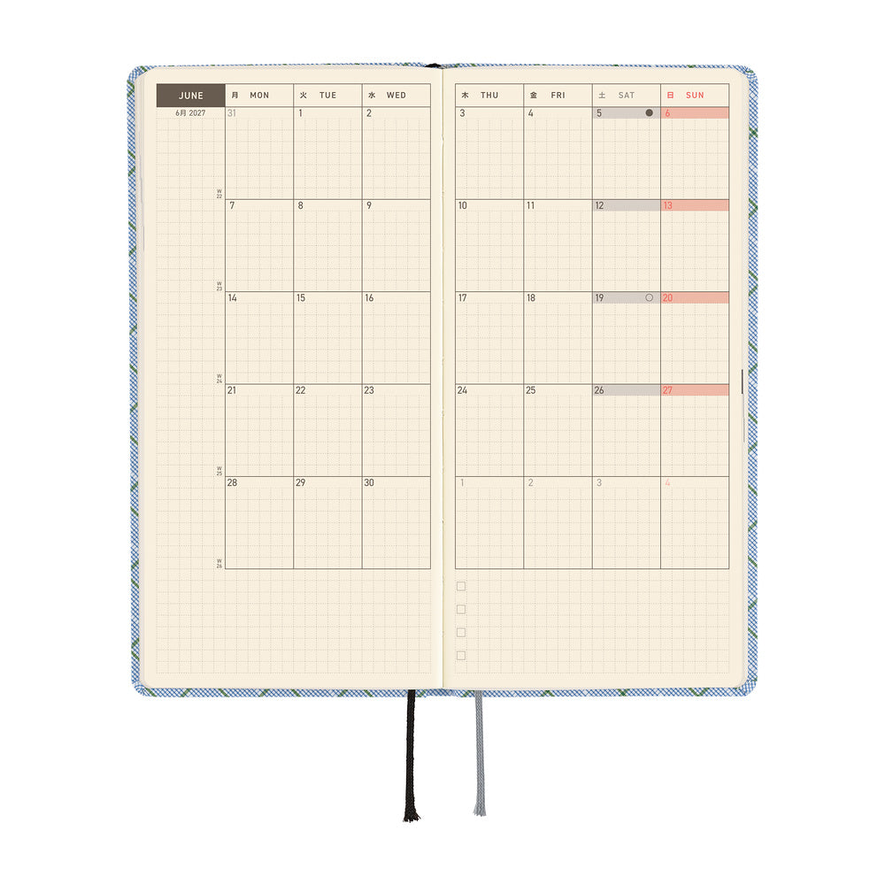 2027 Hobonichi Weeks Shirt Fabric: Graph Plaid《ENG/Tall & Slim/Jan start》