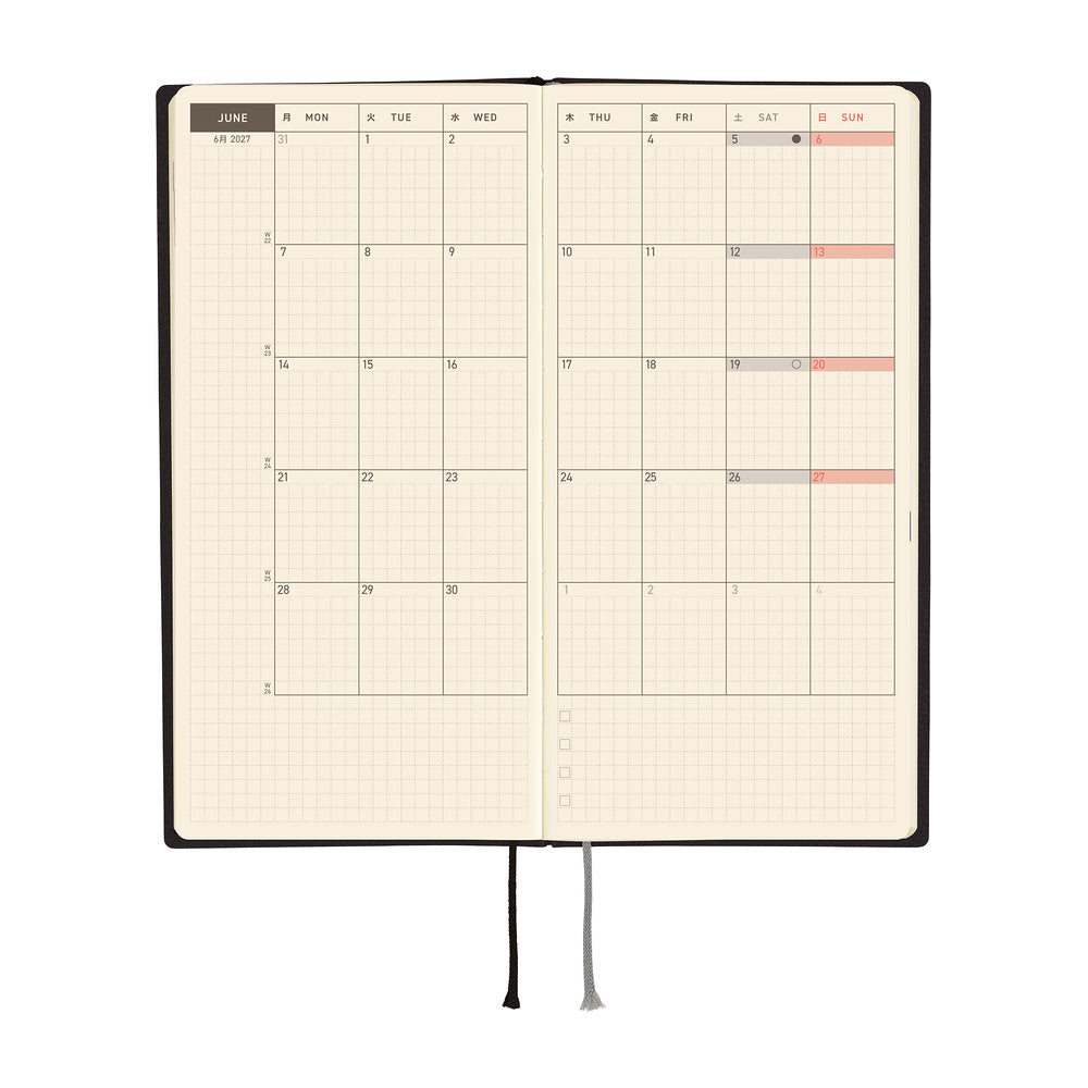 2027 Hobonichi Weeks White Line: Black《ENG/Tall & Slim/Jan start》