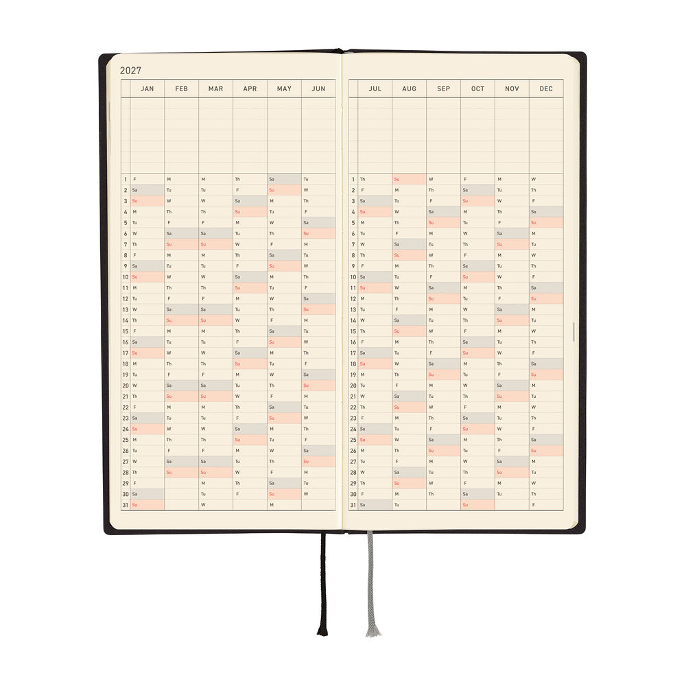 2027 Hobonichi Weeks White Line: Black《ENG/Tall & Slim/Jan start》