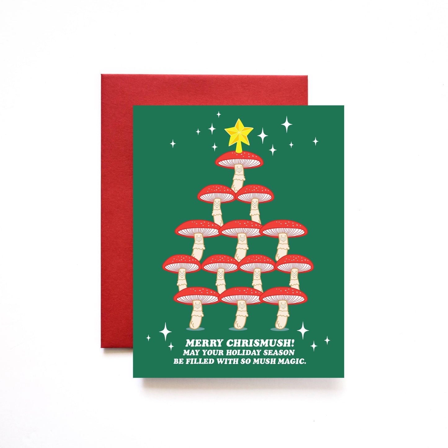 Merry Christmush Mushroom Holiday Greeting Card