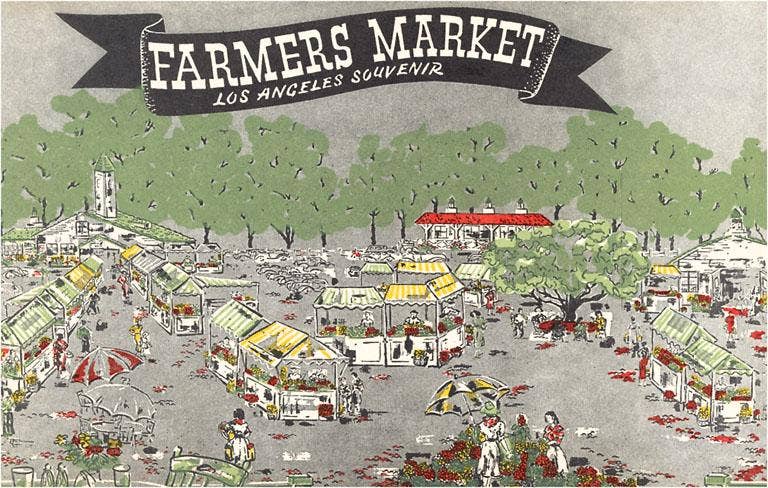 Farmers Market Vintage Postcard