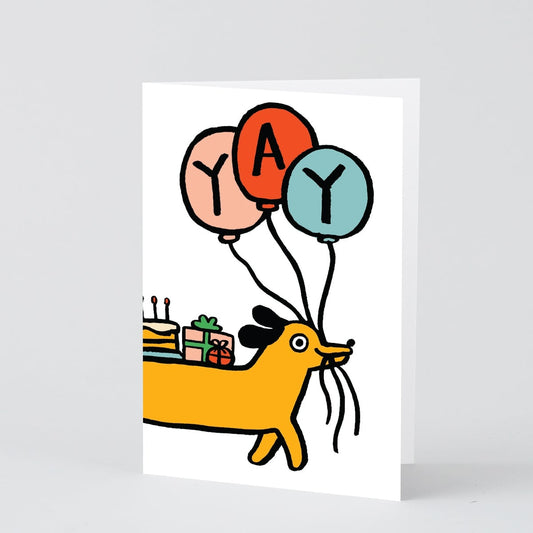 Birth-Yay Sausage Dog Card · Wrap