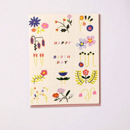 Grid Flower Doodles Birthday Card · Small Adventure