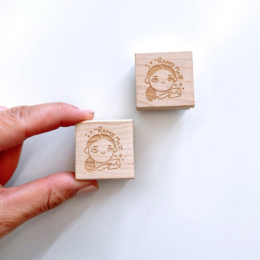 Happy Mail Girl Rubber Stamp