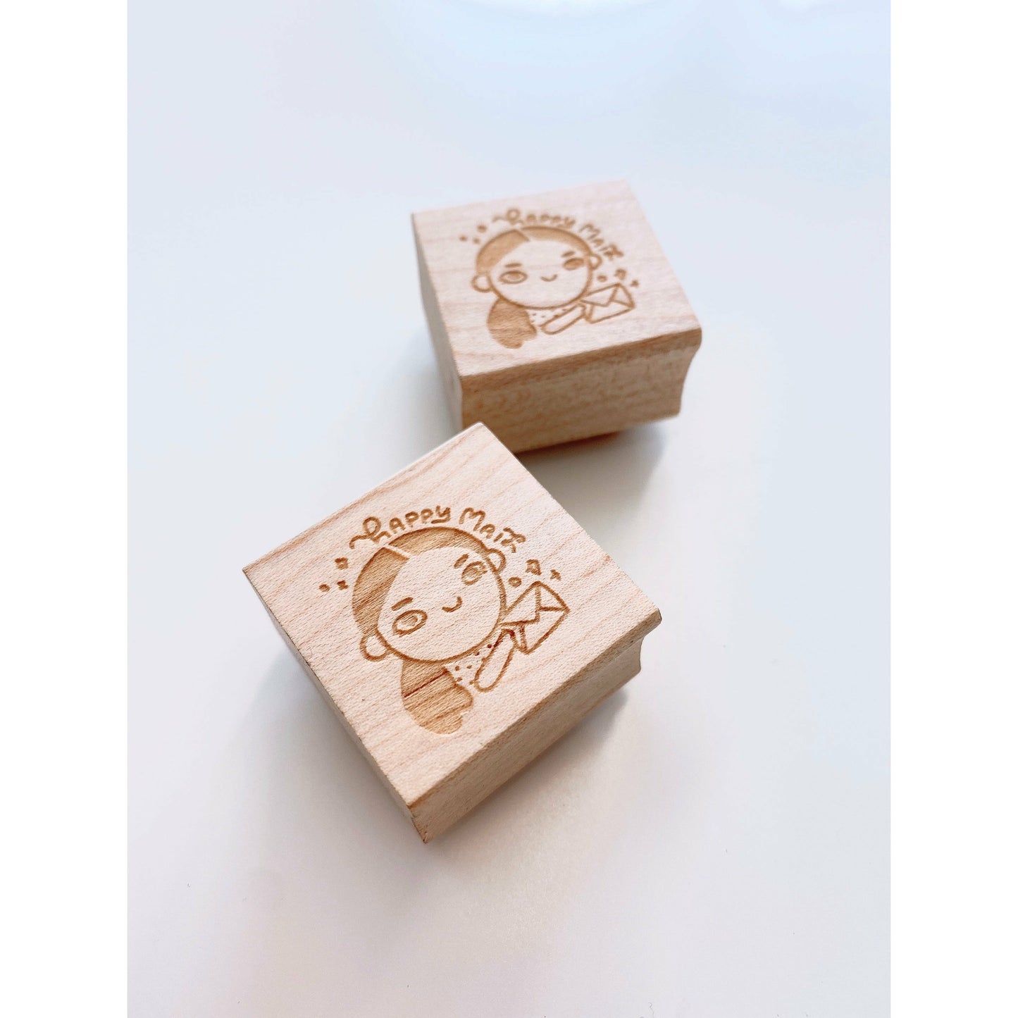 Happy Mail Girl Wooden Rubber Stamp