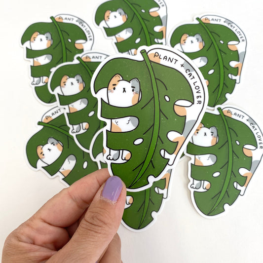 Cat + Plant Lover (White Cat) Vinyl Sticker