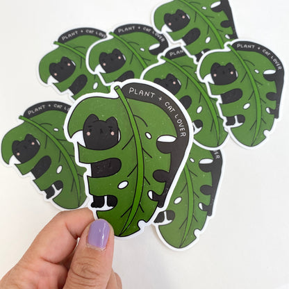 Cat + Plant Lover Black Cat Vinyl Sticker