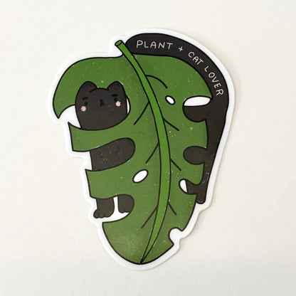 Cat + Plant Lover Black Cat Vinyl Sticker