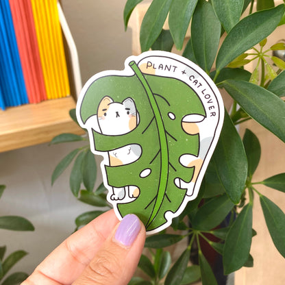 Cat + Plant Lover (White Cat) Vinyl Sticker