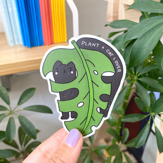 Cat + Plant Lover Black Cat Vinyl Sticker