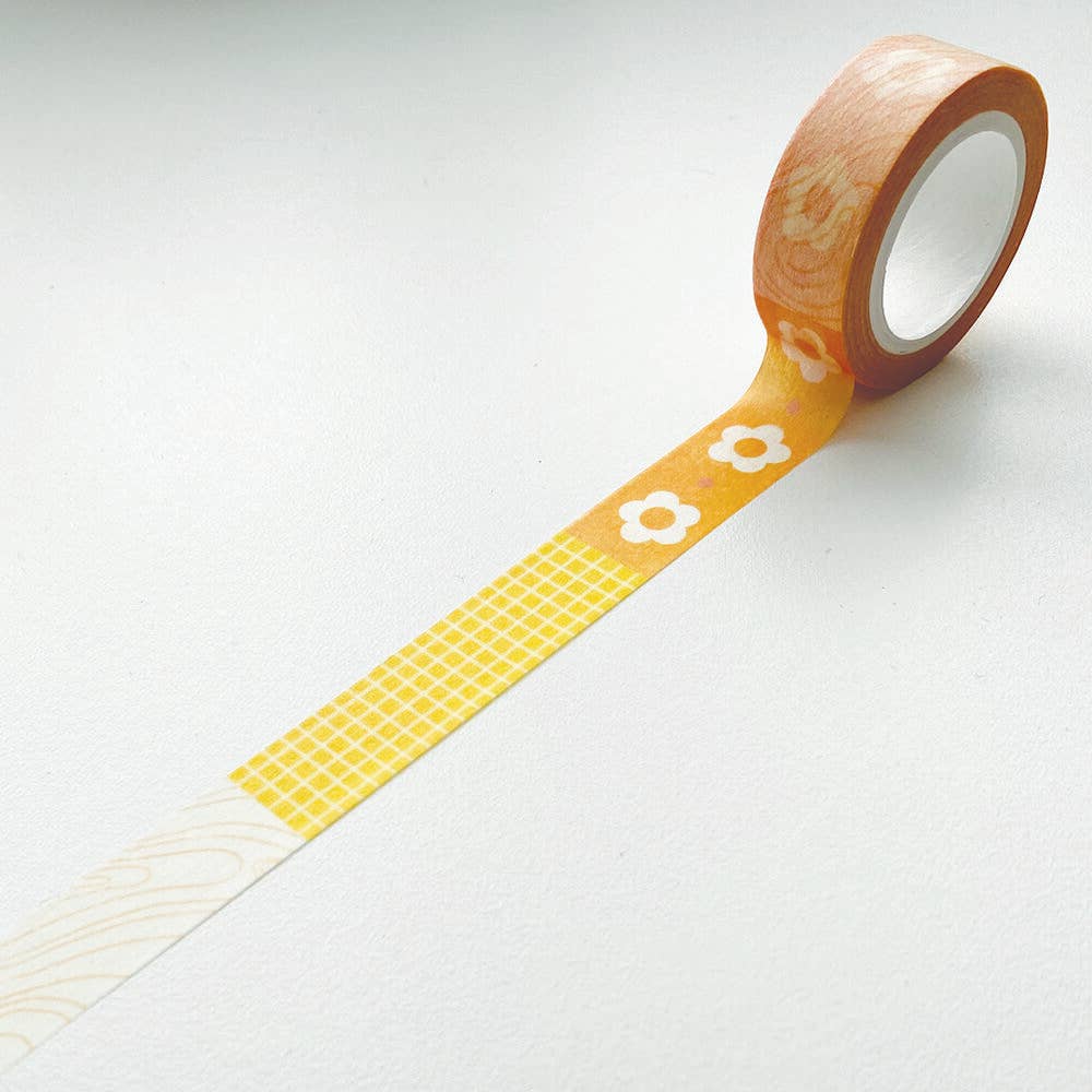 Yellow Orange Grid and Flowers Washi Tape - The Little Red House