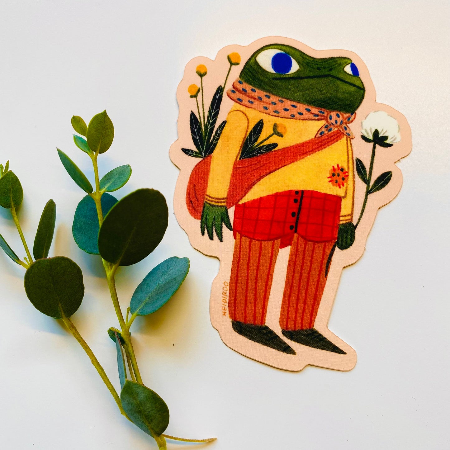 Frog With Flower Vinyl Sticker