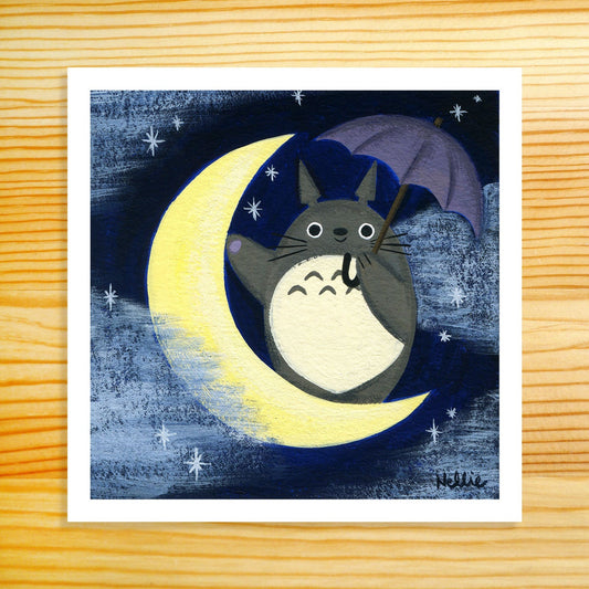 Totoro On The Moon Art Print · Nellie Le