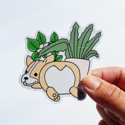 Corgi and Plants Vinyl Sticker